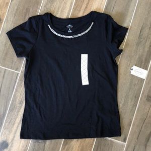Black T-Shirt with beaded neck line